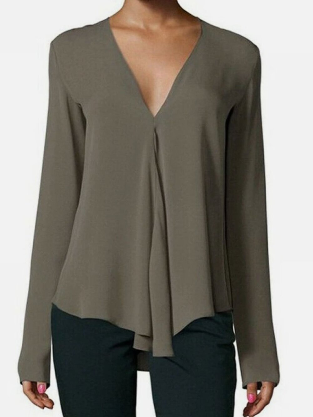 Theory Meniph Silk Cedar Pleated Front Blouse